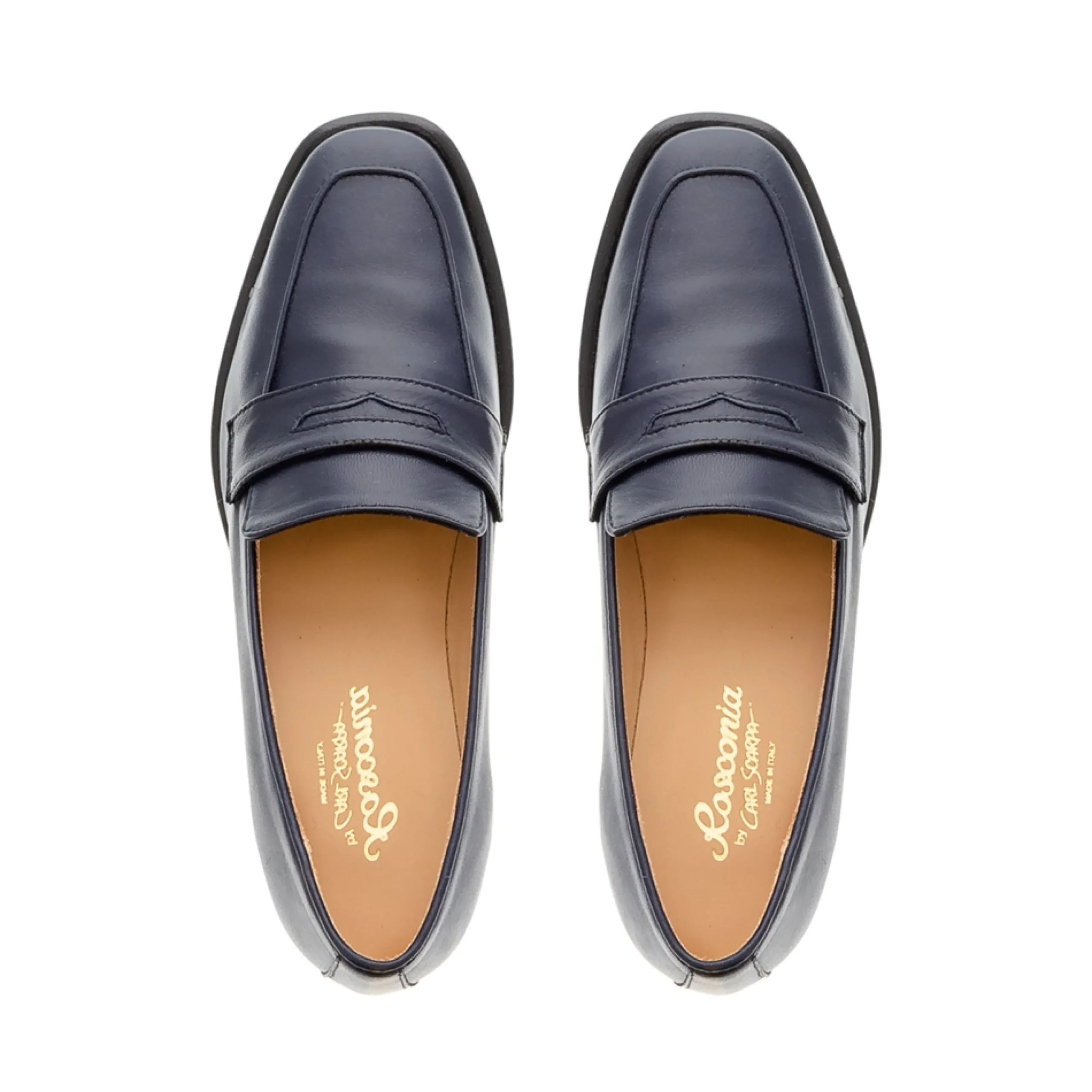 Angeilca Navy Leather Penny Loafers
