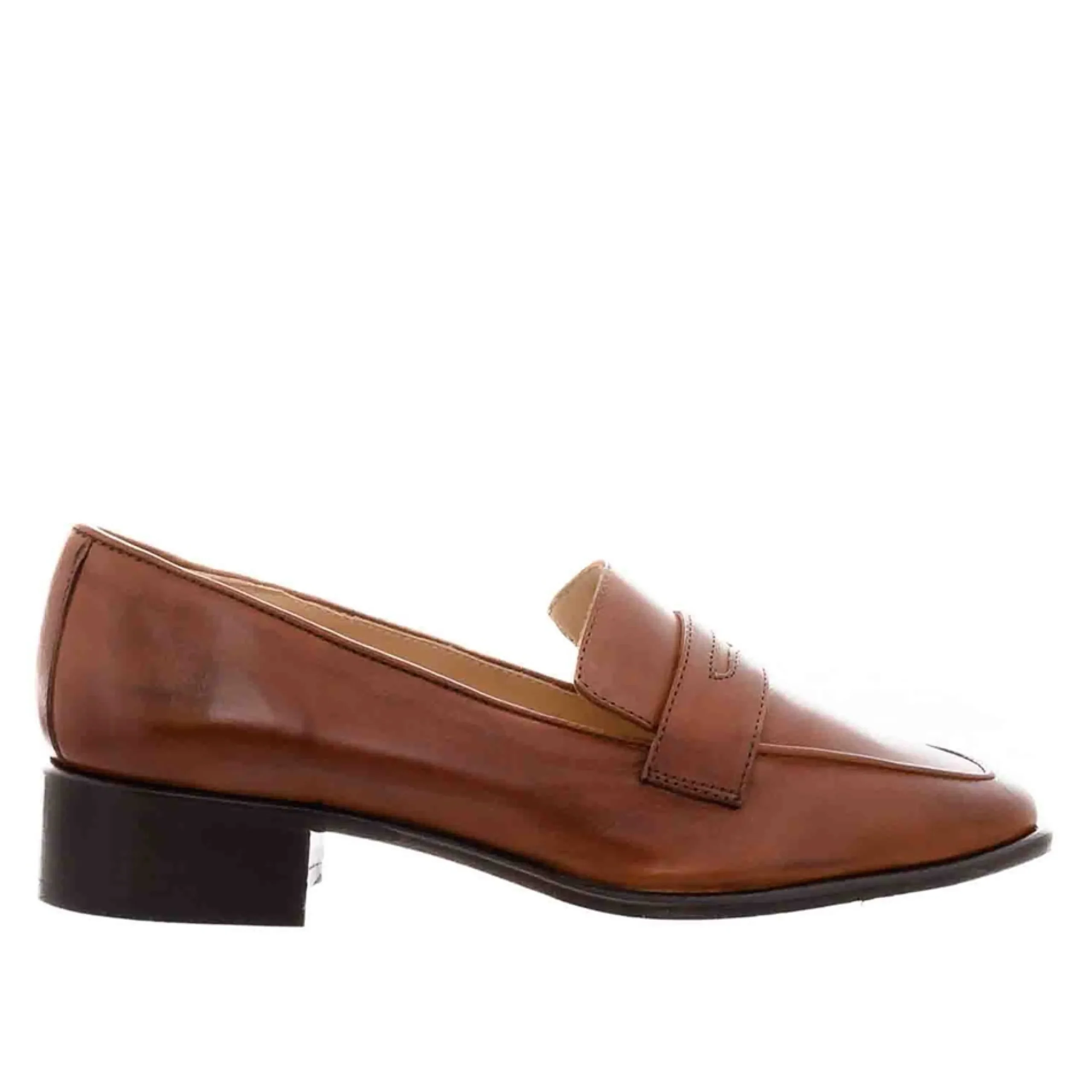 Angeilca Tan Leather Penny Loafers