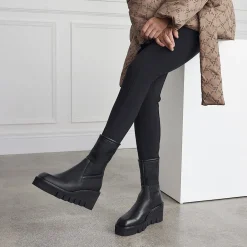 Ariel Black Leather Wavesole Ankle Boots