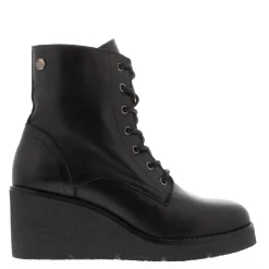 Bologna Black Leather Wedge Heel Ankle Boots