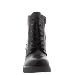 Bologna Black Leather Wedge Heel Ankle Boots
