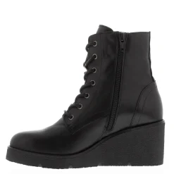 Bologna Black Leather Wedge Heel Ankle Boots