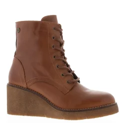 Bologna Tan Leather Wedge Heel Ankle Boots