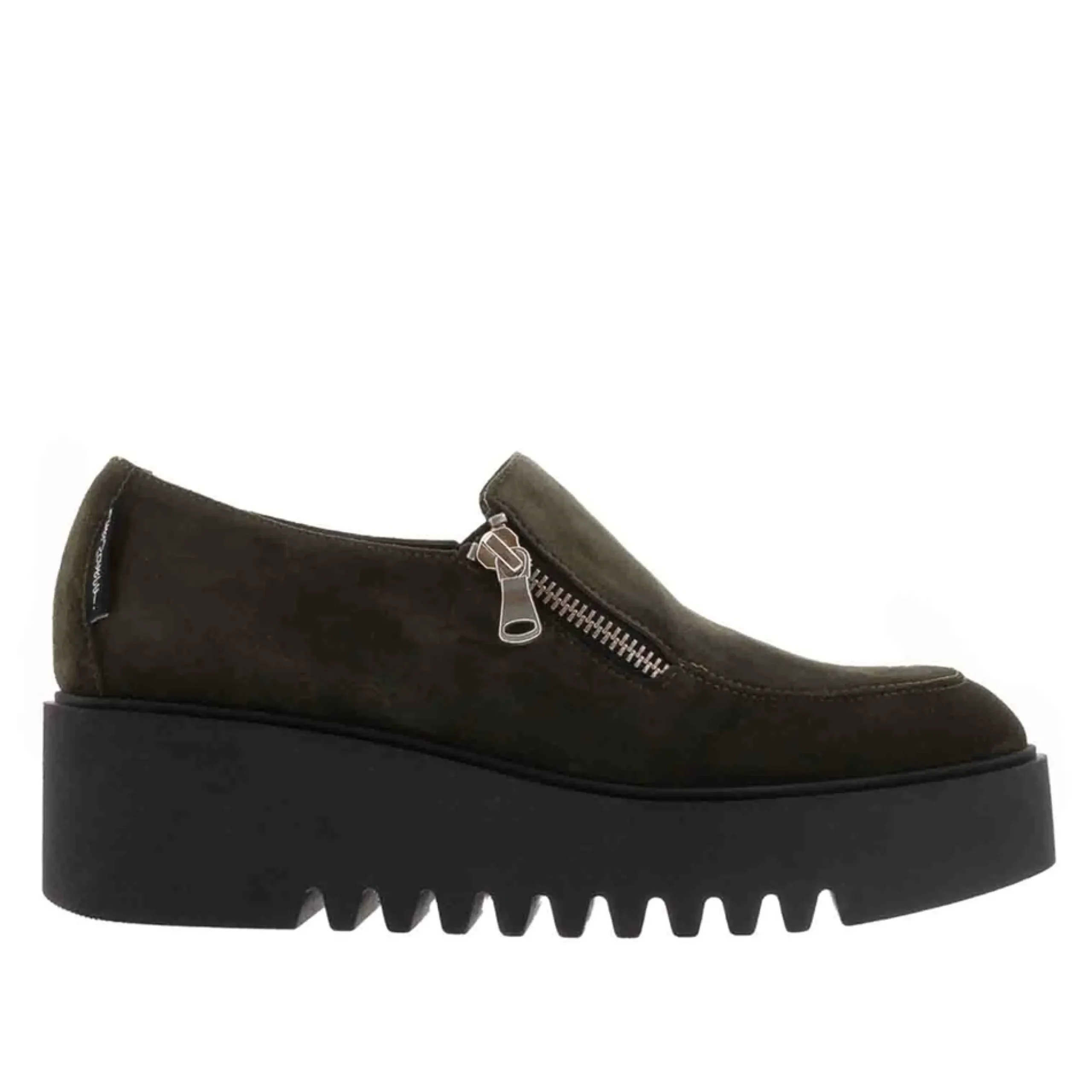 Bronte Green Leather Zip Up Wedge Loafers