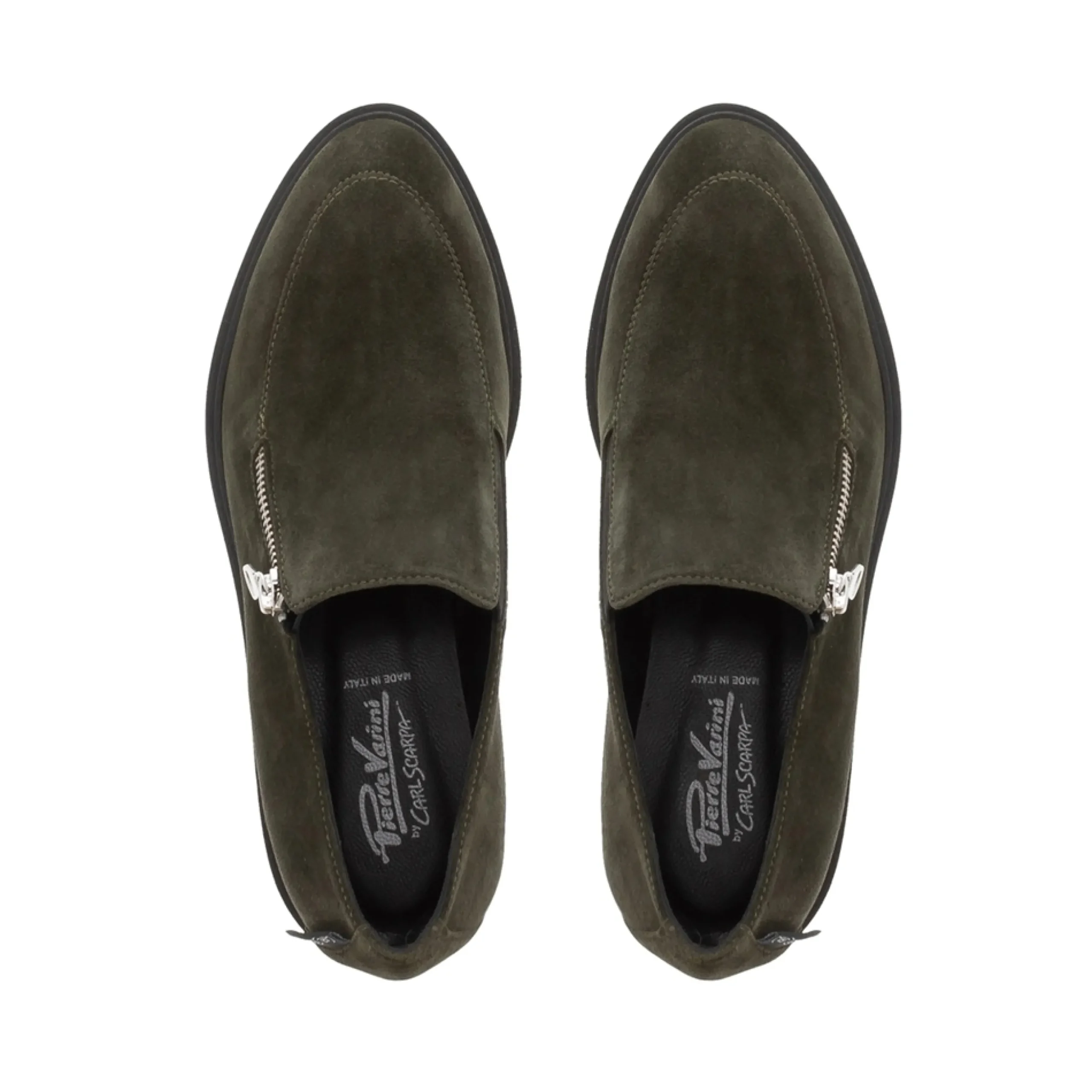 Bronte Green Leather Zip Up Wedge Loafers