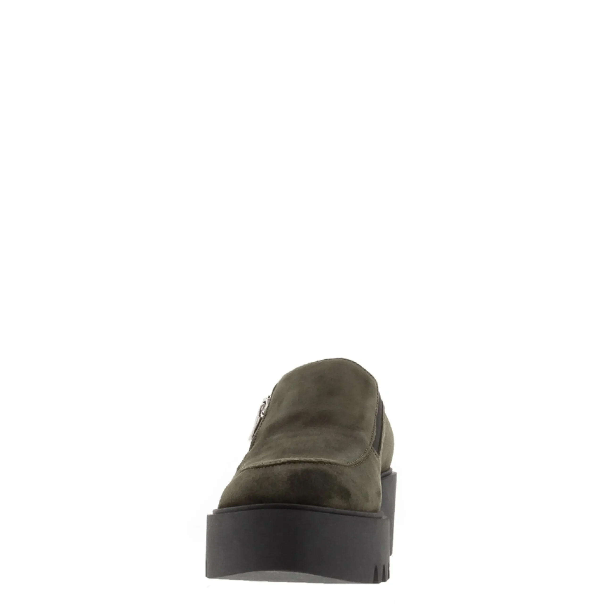 Bronte Green Leather Zip Up Wedge Loafers
