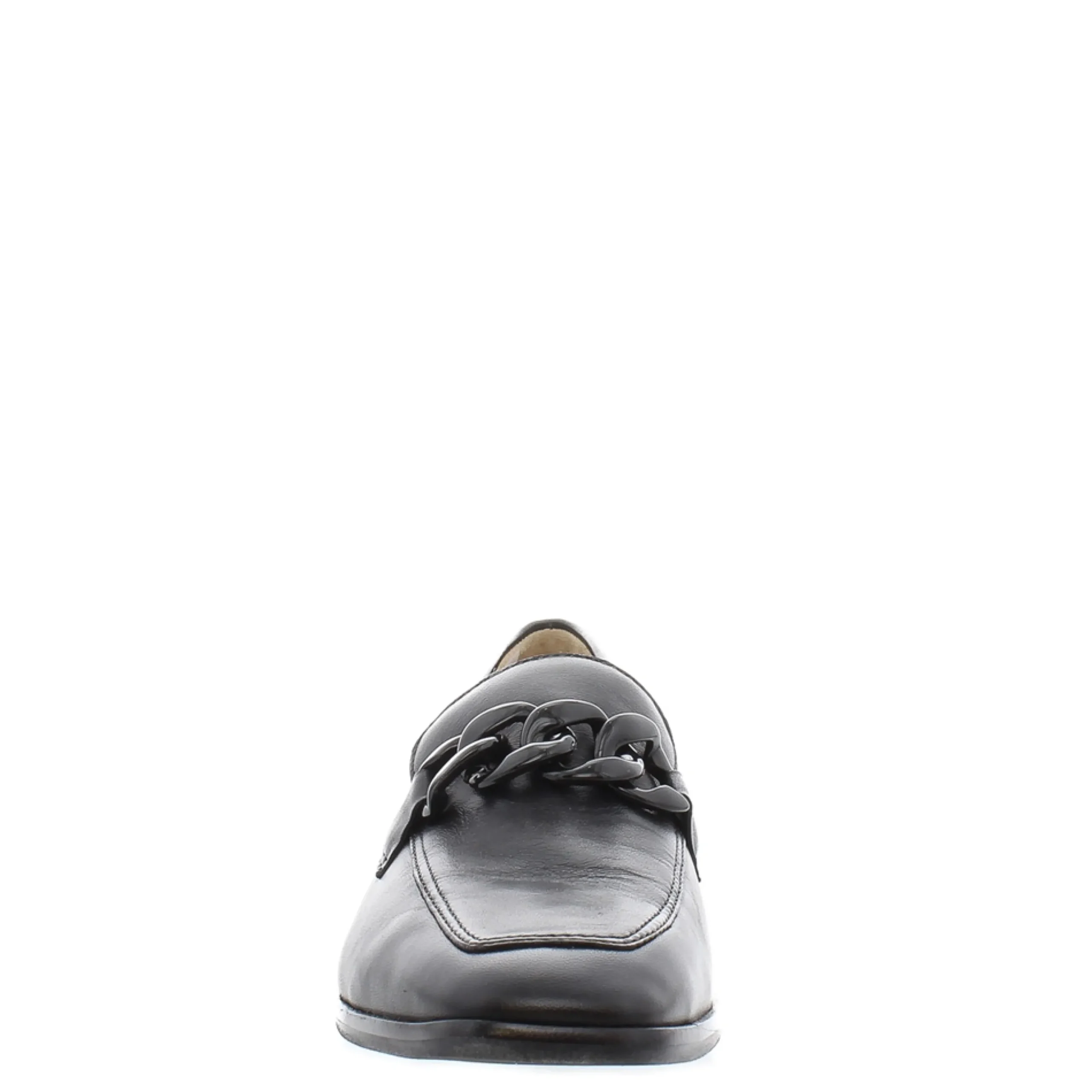 Elegance Black Leather Chain Loafers