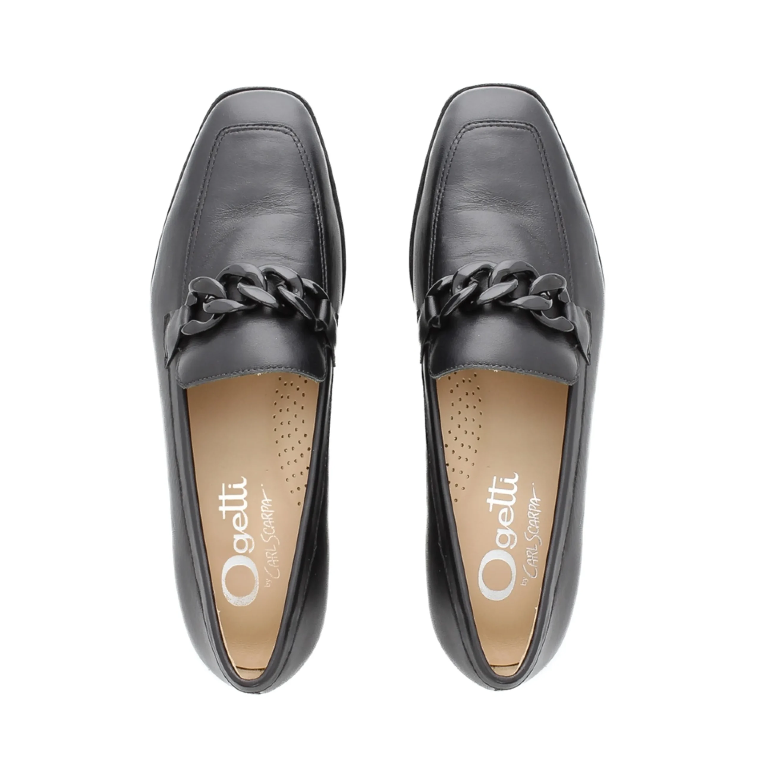 Elegance Black Leather Chain Loafers