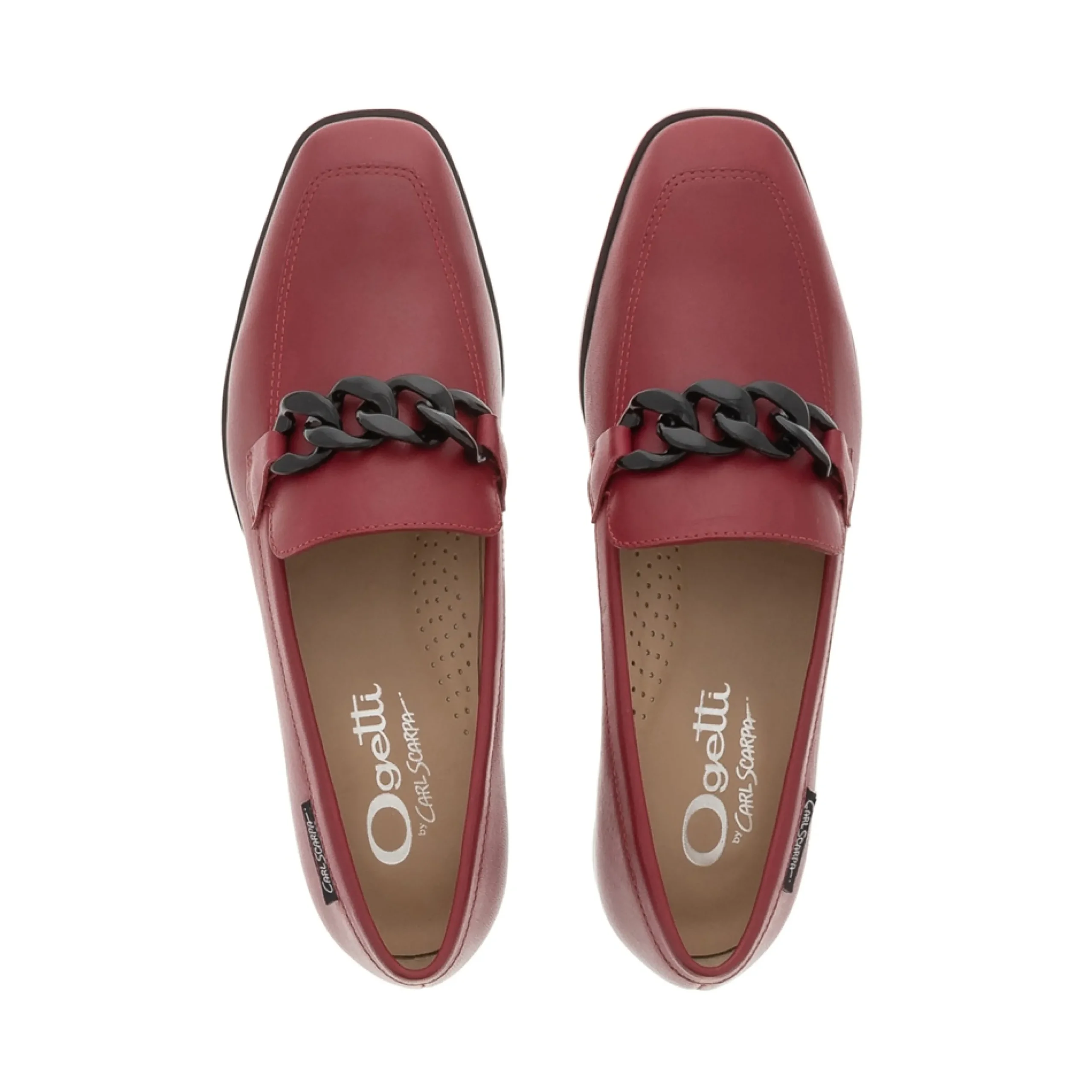 Elegance Red Leather Chain Loafers