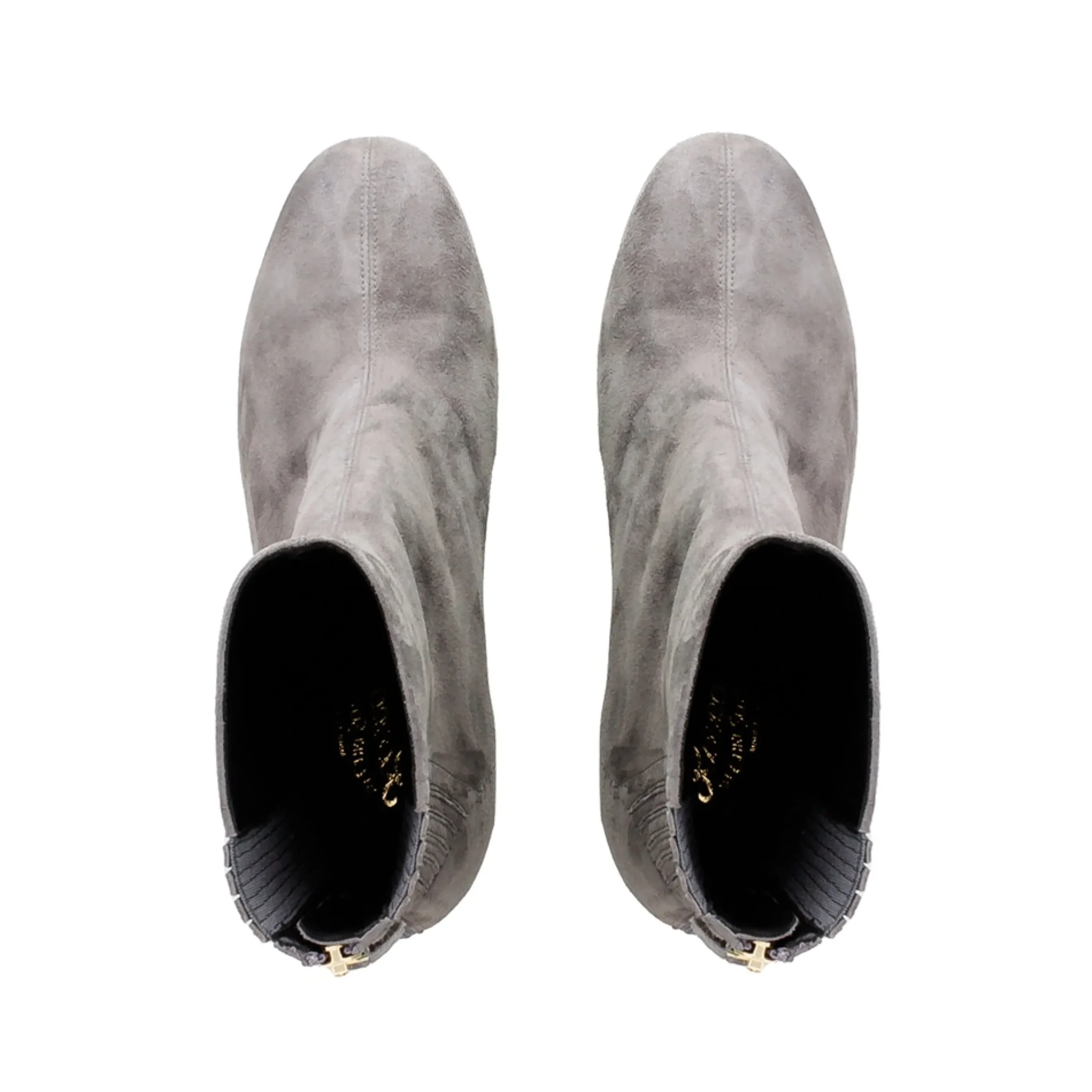 Emerald Grey Suede Block Heel Ankle Boots