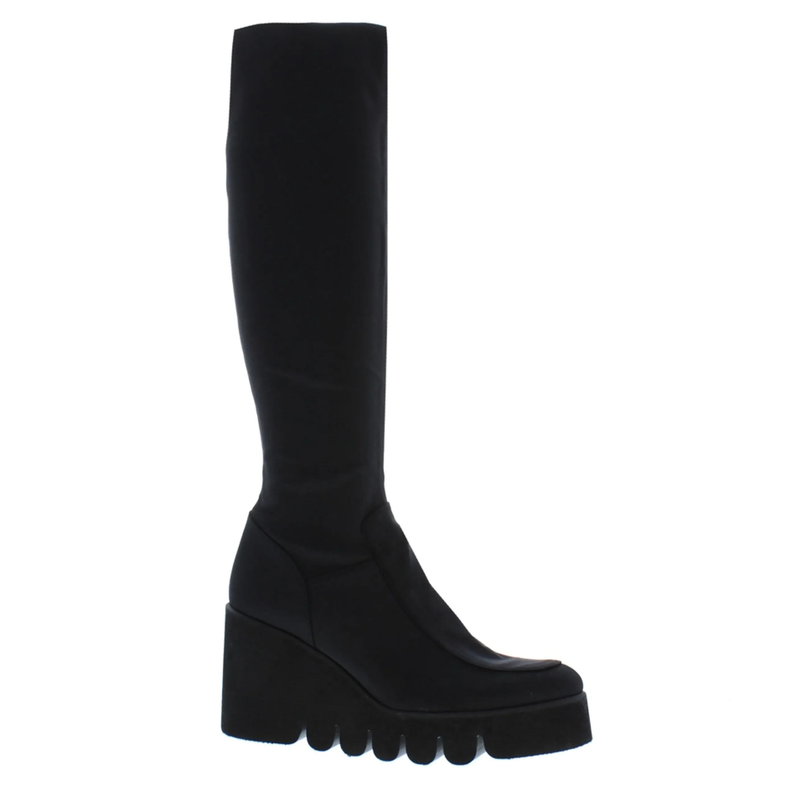 Lakelyn Black Italian Lycra Wavesole Wedge Heel Boots