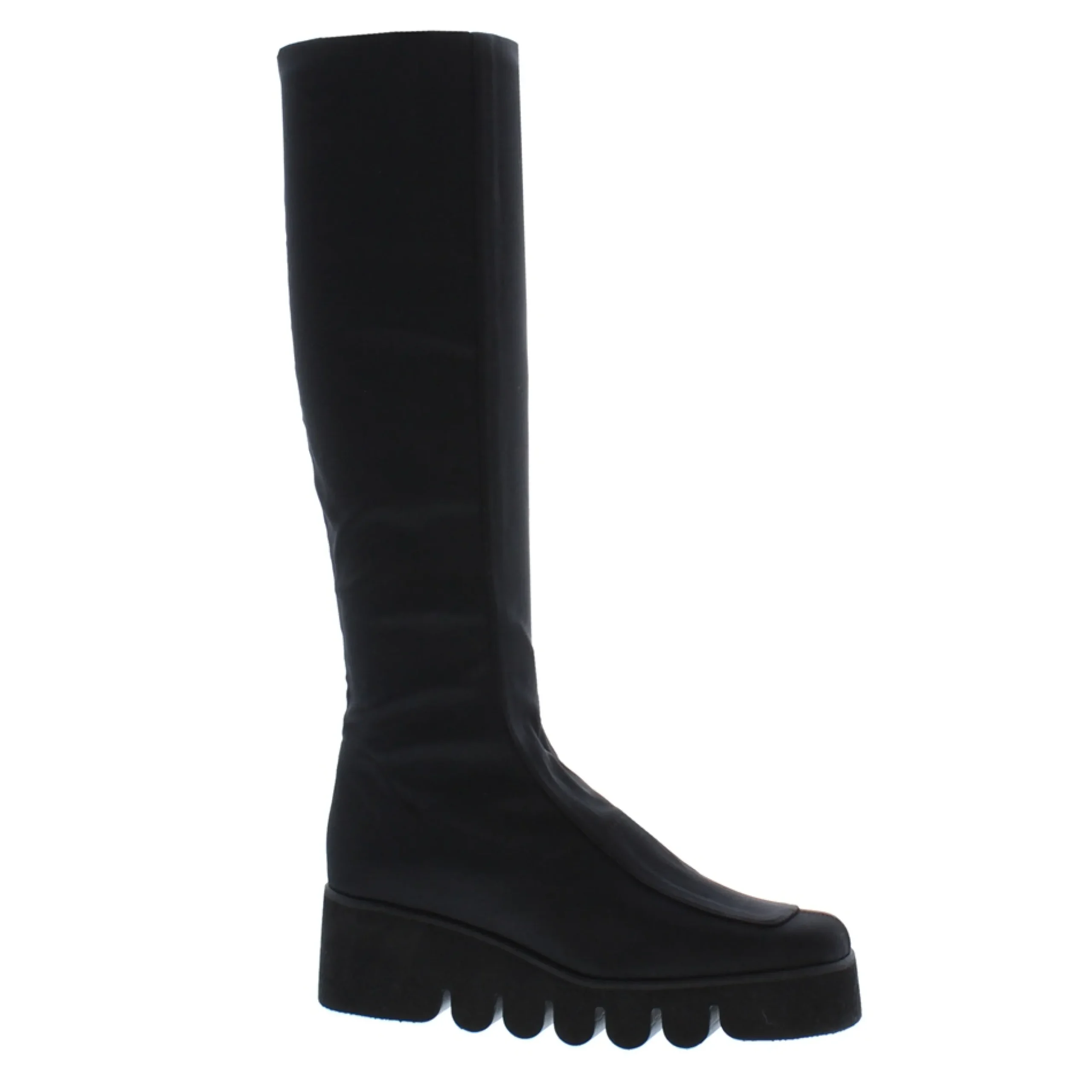 Lamese Black Italian Lycra Wavesole Wedge Heel Boots