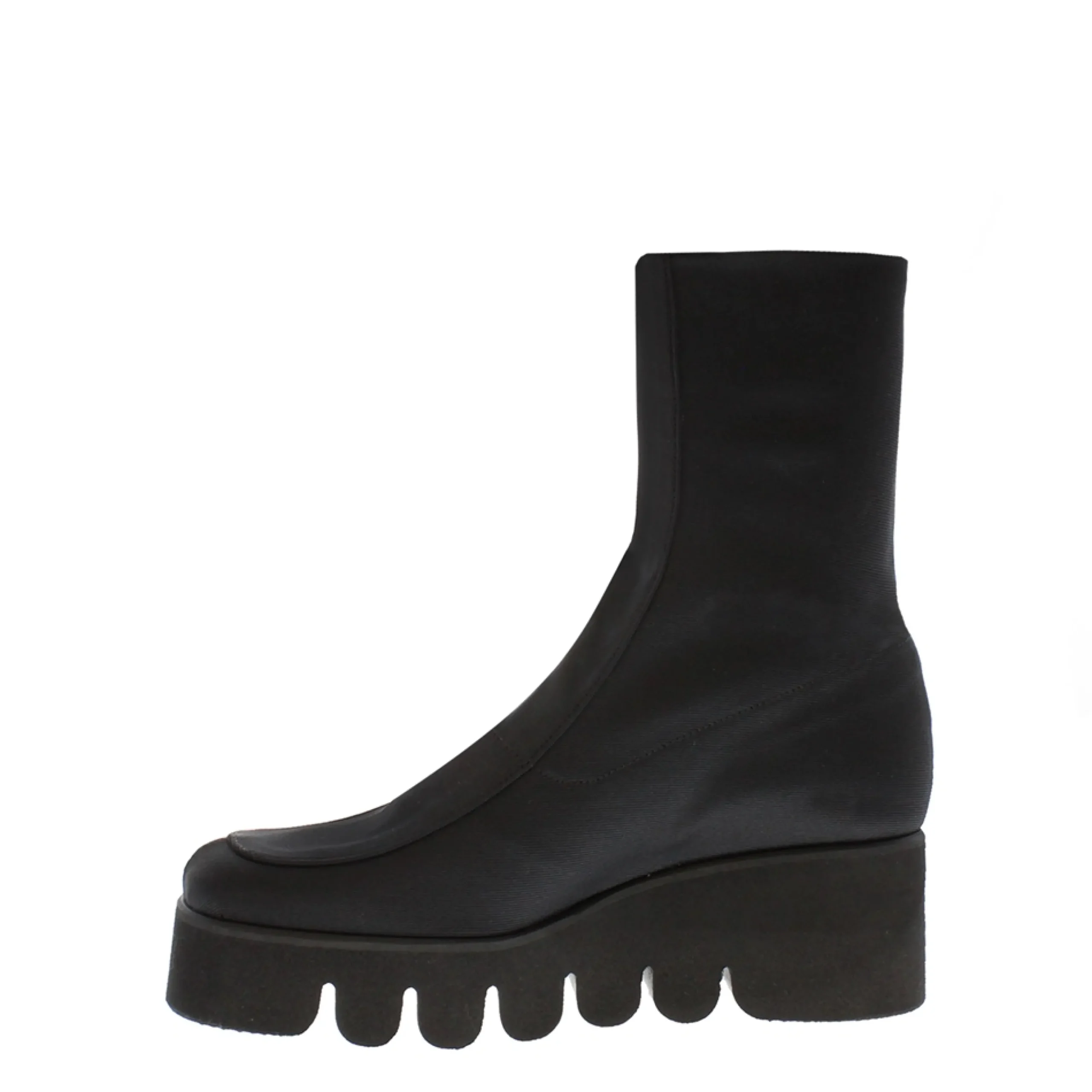 Lanna Black Italian Lycra Wavesole Wedge Heel Ankle Boots