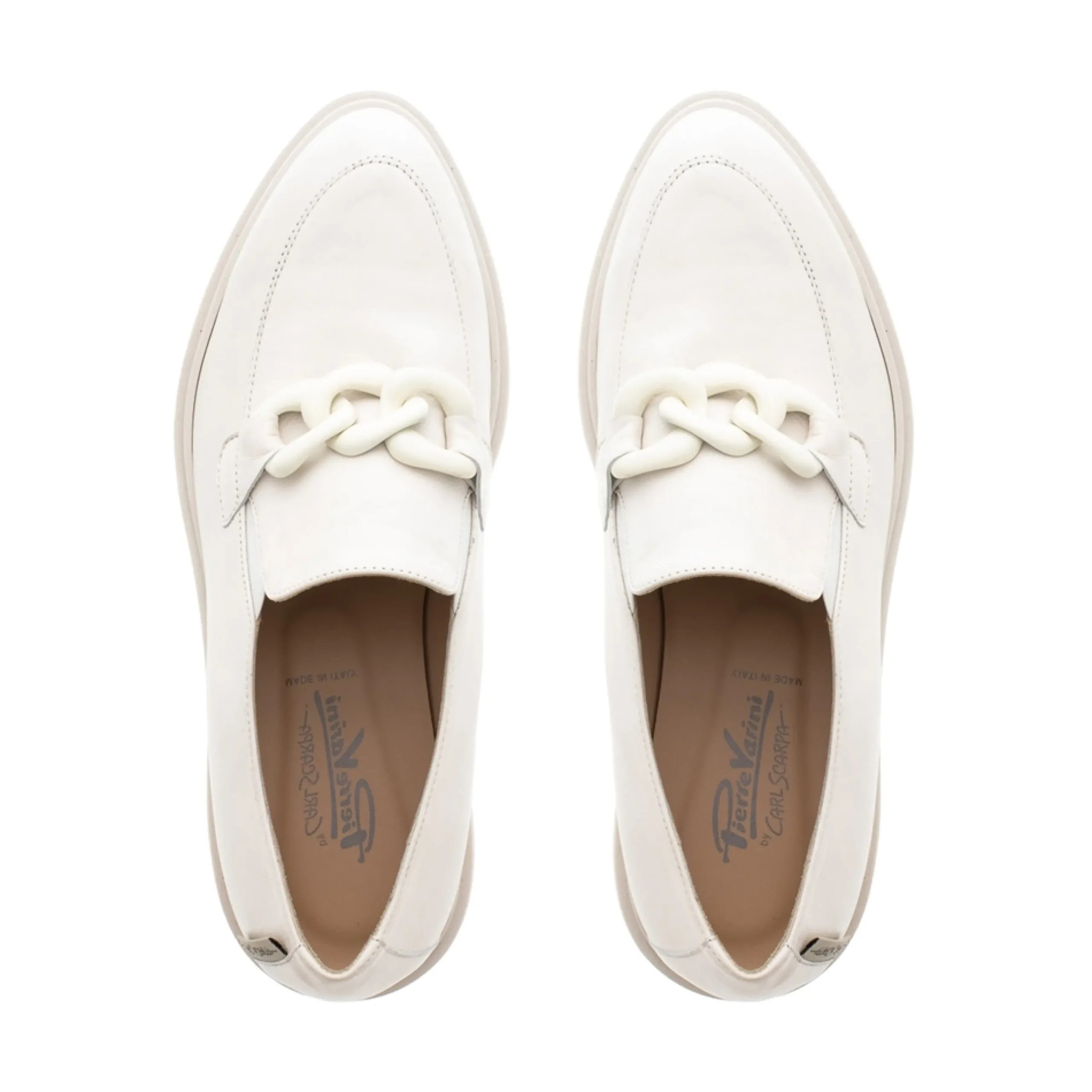 Lizi Italian Off White Chain Wedge Loafers