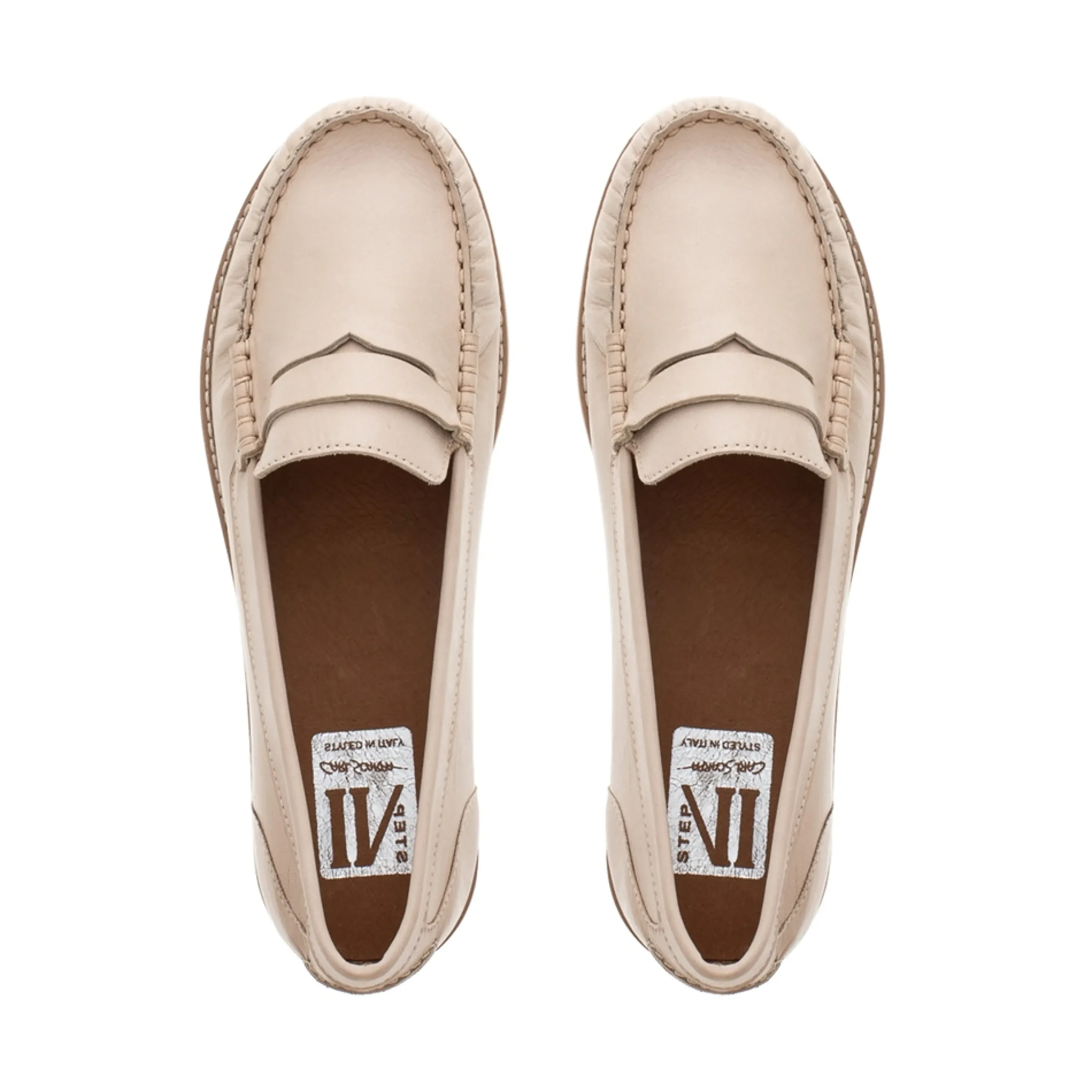 Lucentia Beige Leather Wedge Loafers
