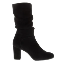 Mathilde Black Suede Rouched Ankle Boots