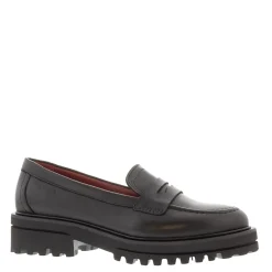 Meri Black Leather Chunky Penny Loafers