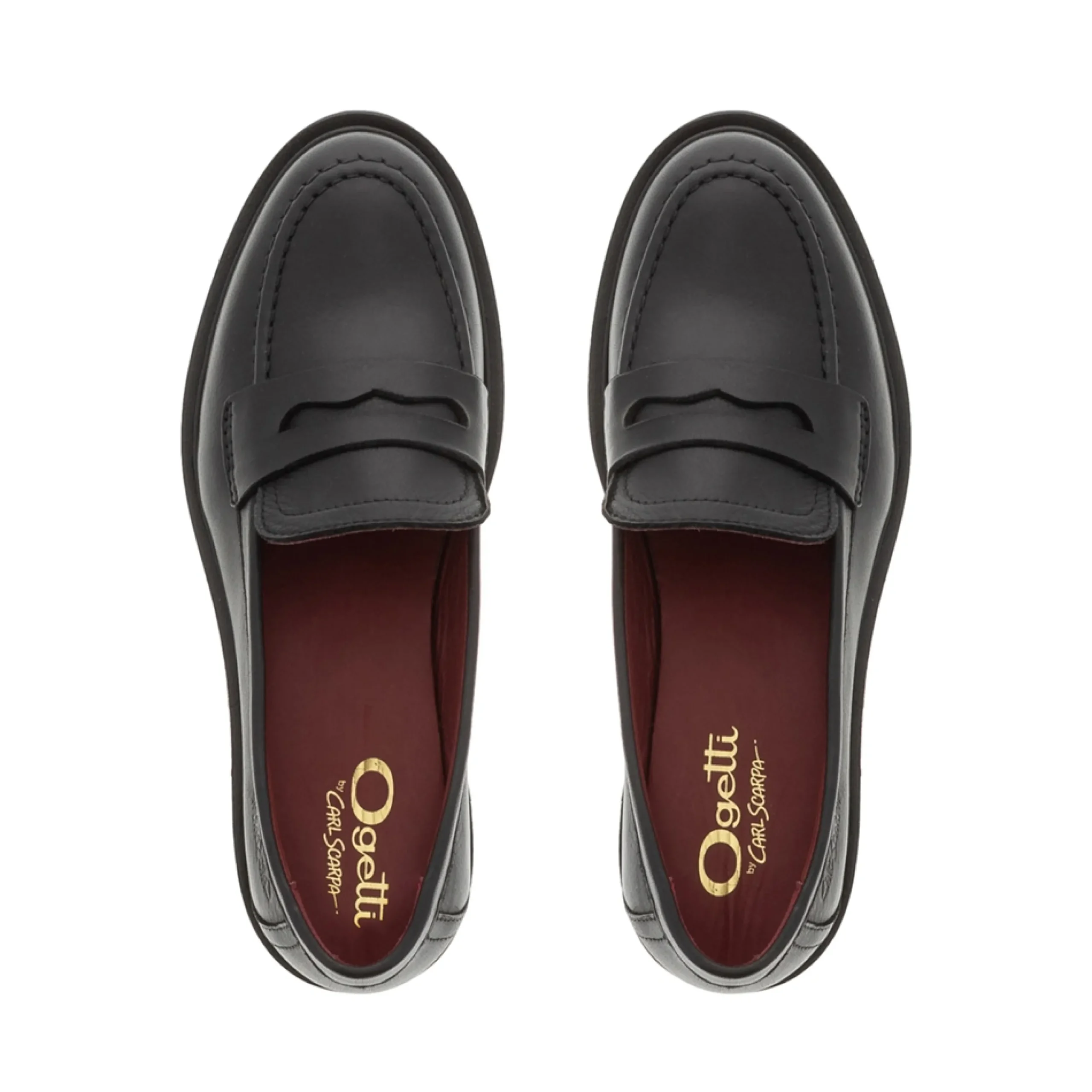 Meri Black Leather Chunky Penny Loafers