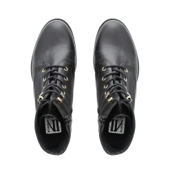 Ocean Black Leather Lace Up Ankle Boots