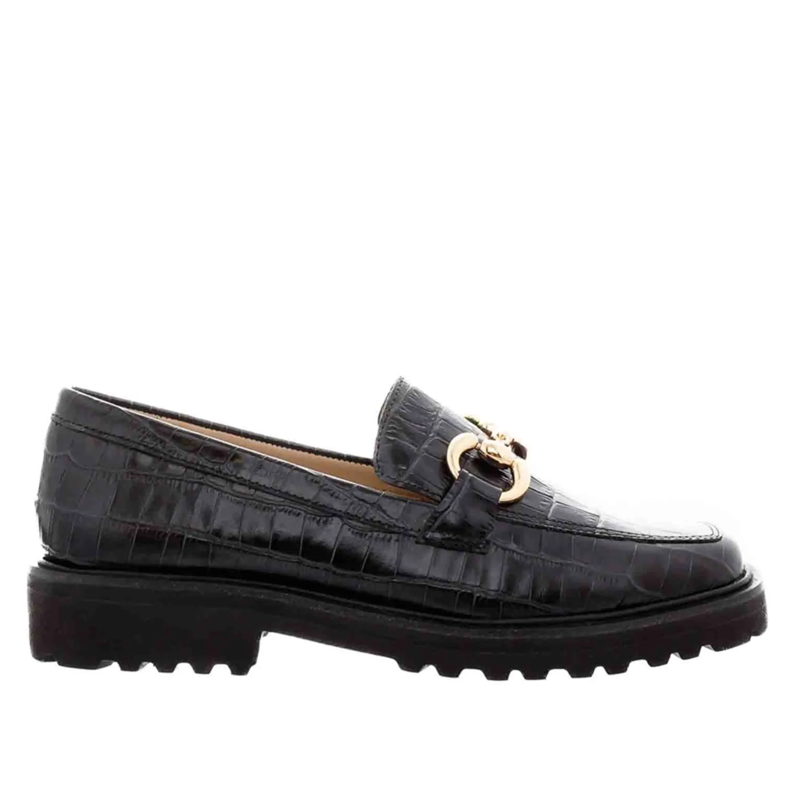 Petal Black Croc Snaffle Loafers