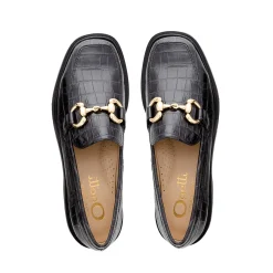Petal Black Croc Snaffle Loafers