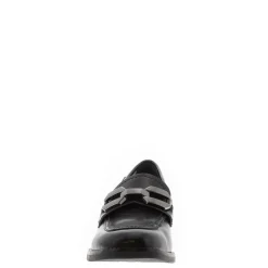 Piacenza Black Leather Block Heel Loafers