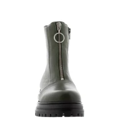 Savita Green Leather Zip-Up Ankle Boots
