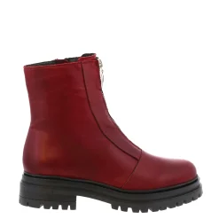 Savita Red Leather Zip-Up Ankle Boots