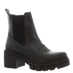 Wild Black Leather Chunky Heel Ankle Boots