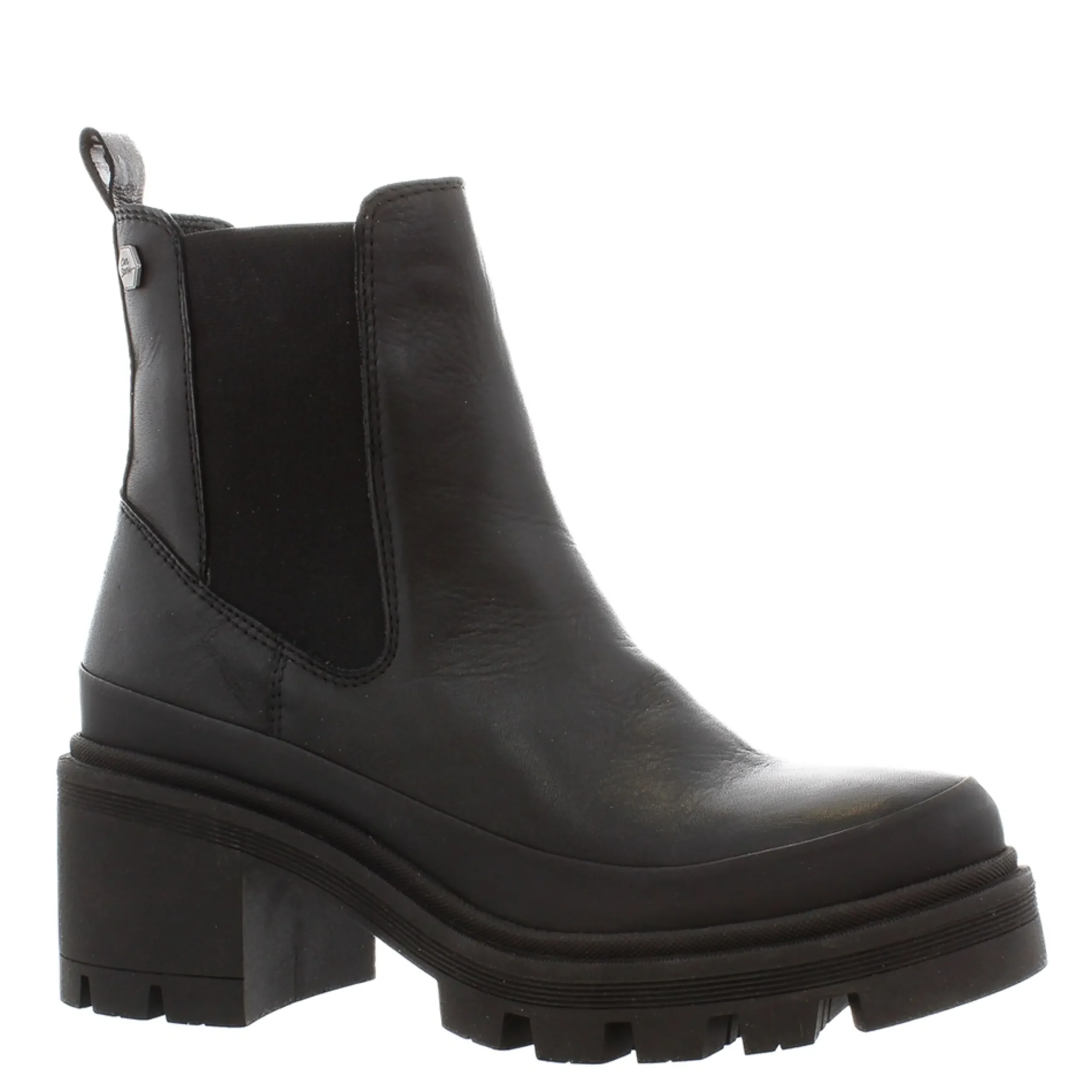 Wild Black Leather Chunky Heel Ankle Boots