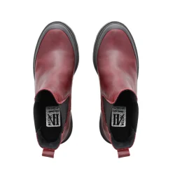 Wild Burgundy Leather Chunky Heel Ankle Boots