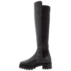 Zinnia Black Leather Chunky Knee High Boots
